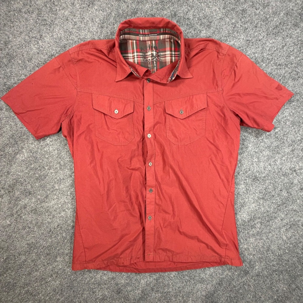 Kuhl Eluxor Short Sleeve Button Down Shirt Mens Medium Red Micro Check 0893